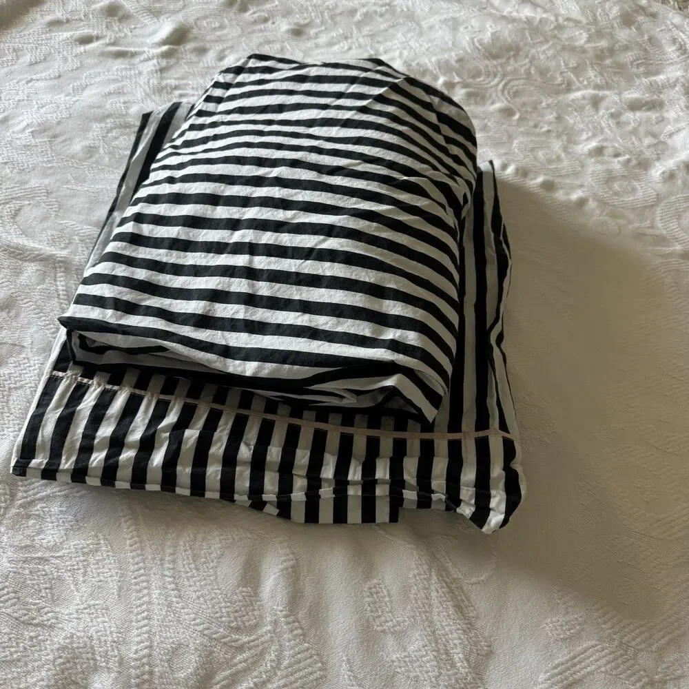 POTTERY BARN EMILY & MERITT PIRATE STRIPE XL Twin Sheet Set Black French Chic